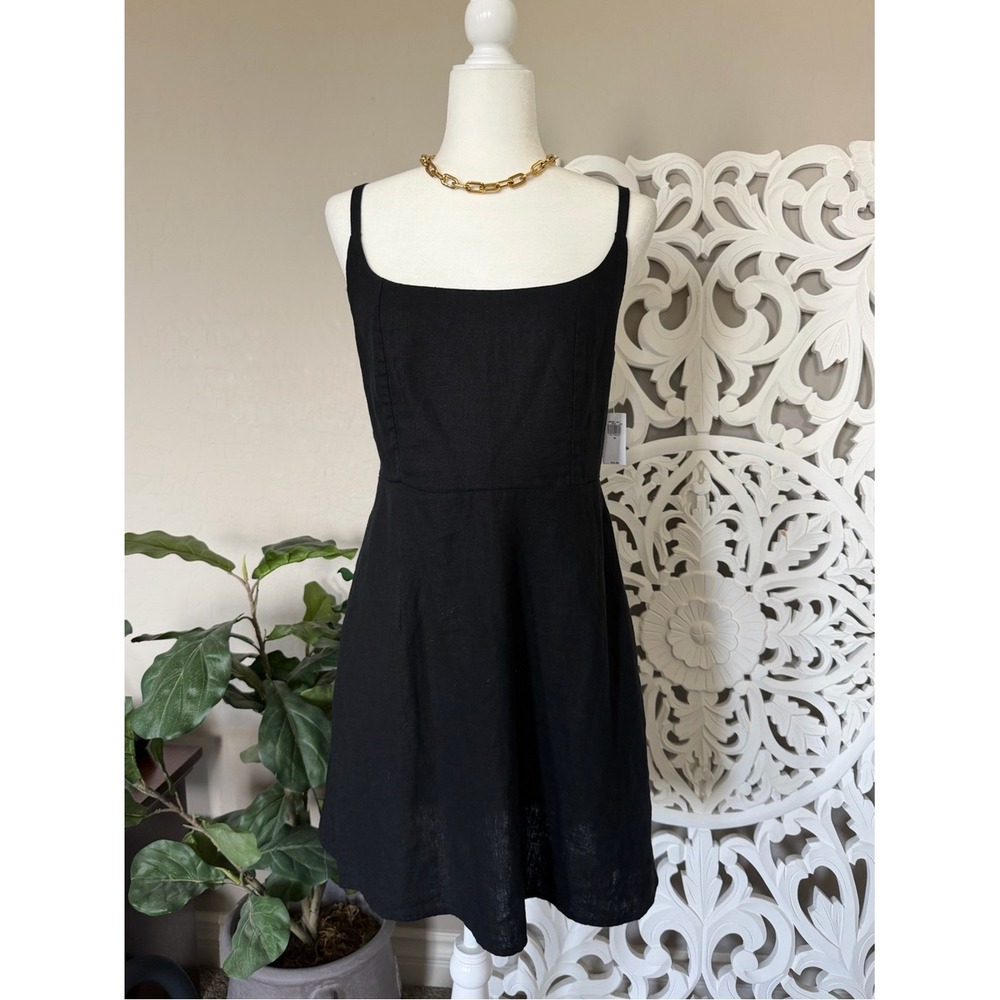 NWT Old Navy Black Linen-Blend Cami Mini Dress Medium